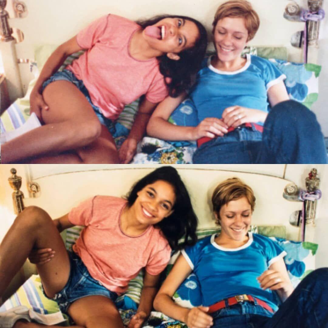 Young Rosario Dawson & Chloë Sevigny on the set of "Kids"